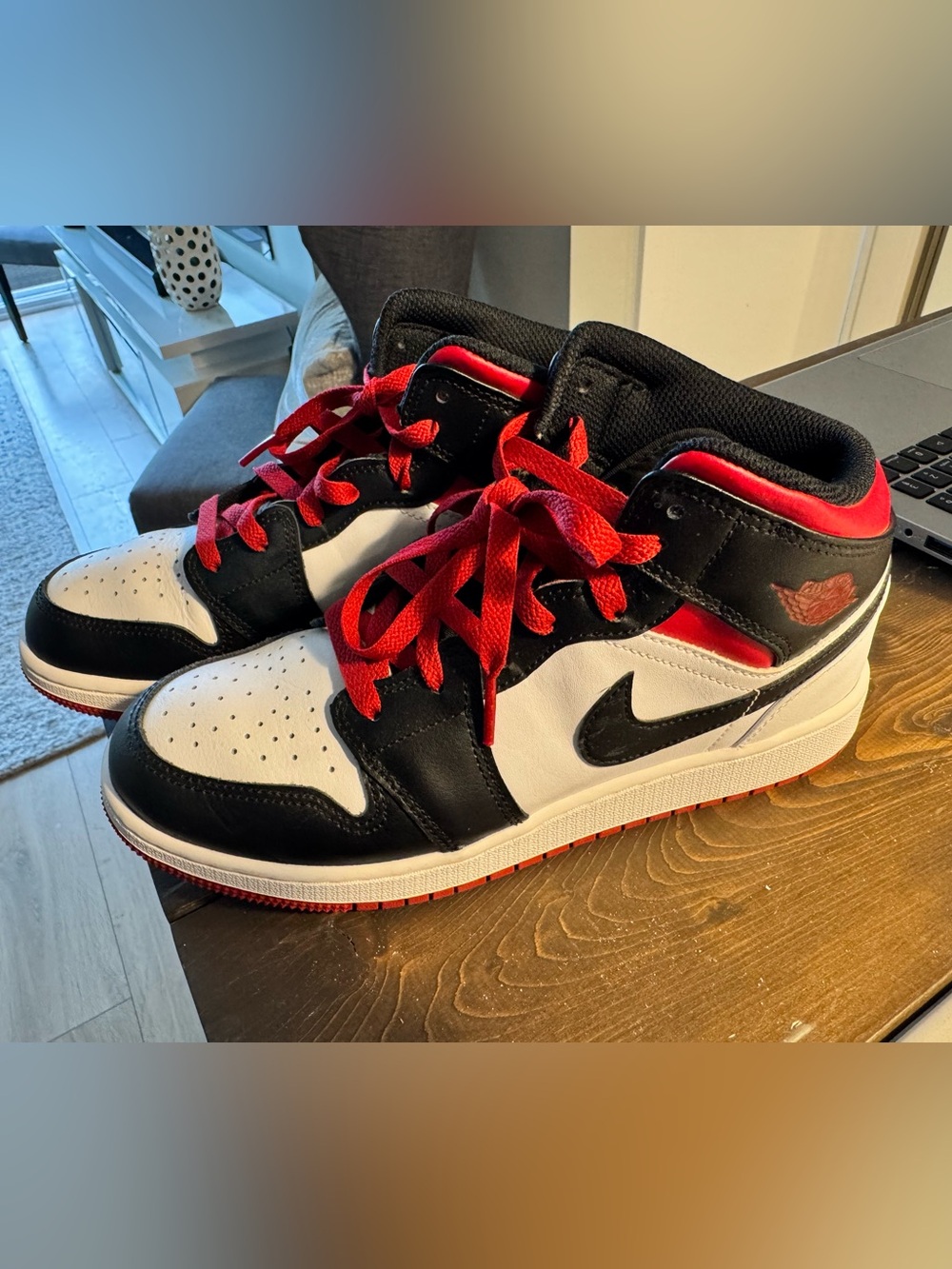 Jordan Kids' Black White Red High-Top Sneakers 6Y